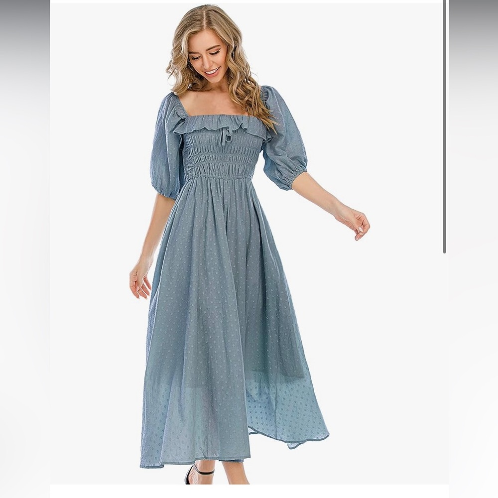 Puffed Sleeve Smocked MIDI dress